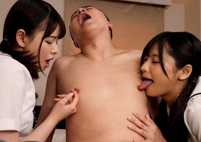 【久留木玲×丘えりな】キモいおっさんにとって幸せすぎる挟み撃ちハーレム！乳首とチ●ポを同時に責め極楽天国にイかせてあげるw