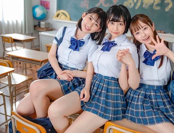 いつも一緒の3人娘が教育実習生の大きなイチモツに興味を持ち3人揃って奪い合いしながら快楽を貪る！